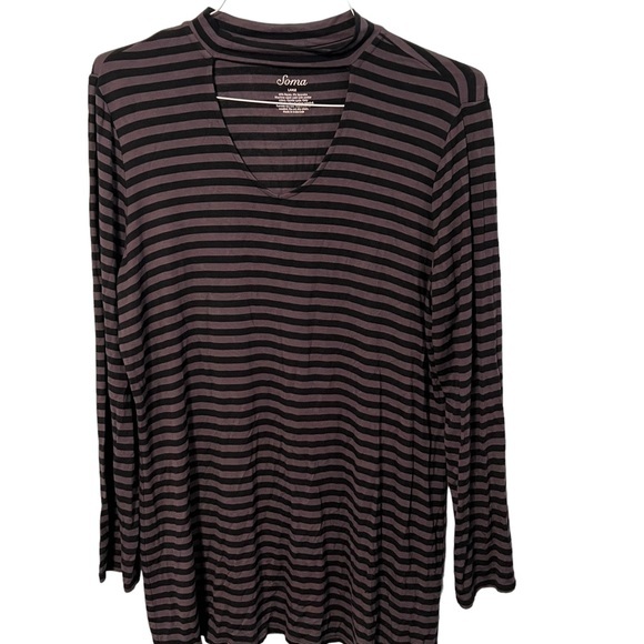 Soma Gray and Black Stripped Long Sleeve Tunic Top Size large - Picture 1 of 4